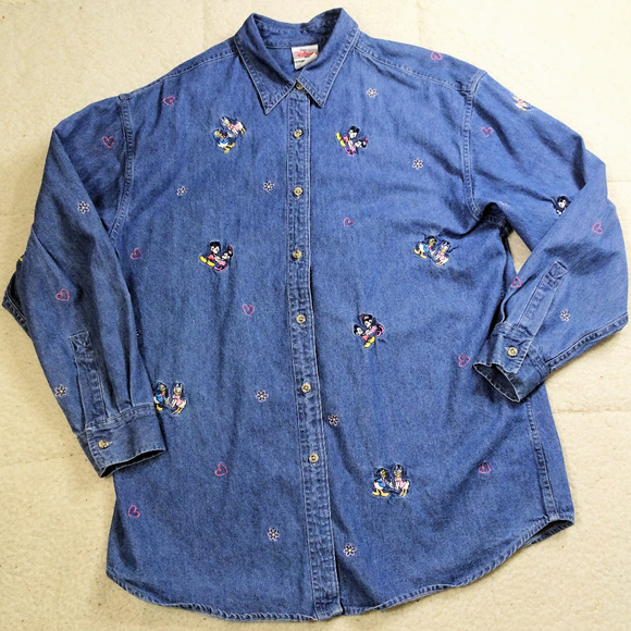 Disney Tops - Disney Characters Denim L/S Blue Button Shirt Lg